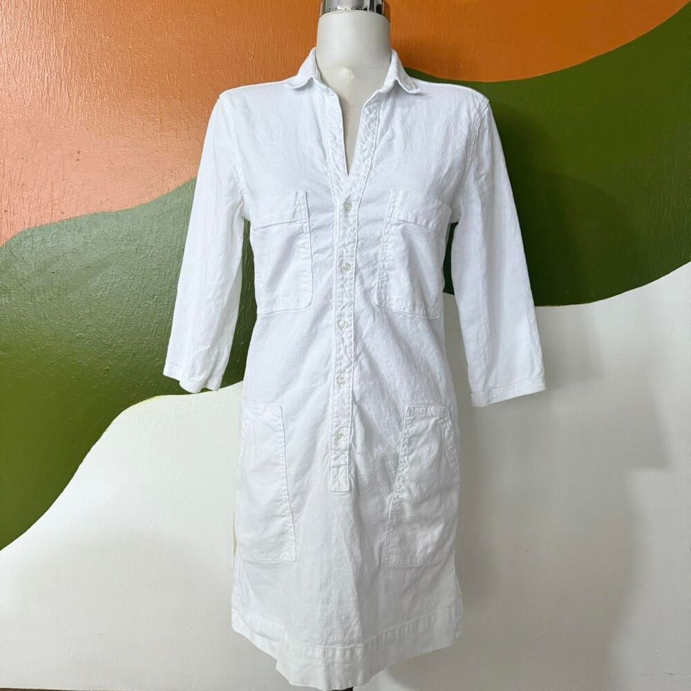 Frank Eileen Southern Ireland White Linen Utility Mini Shirt Dress coastal XS